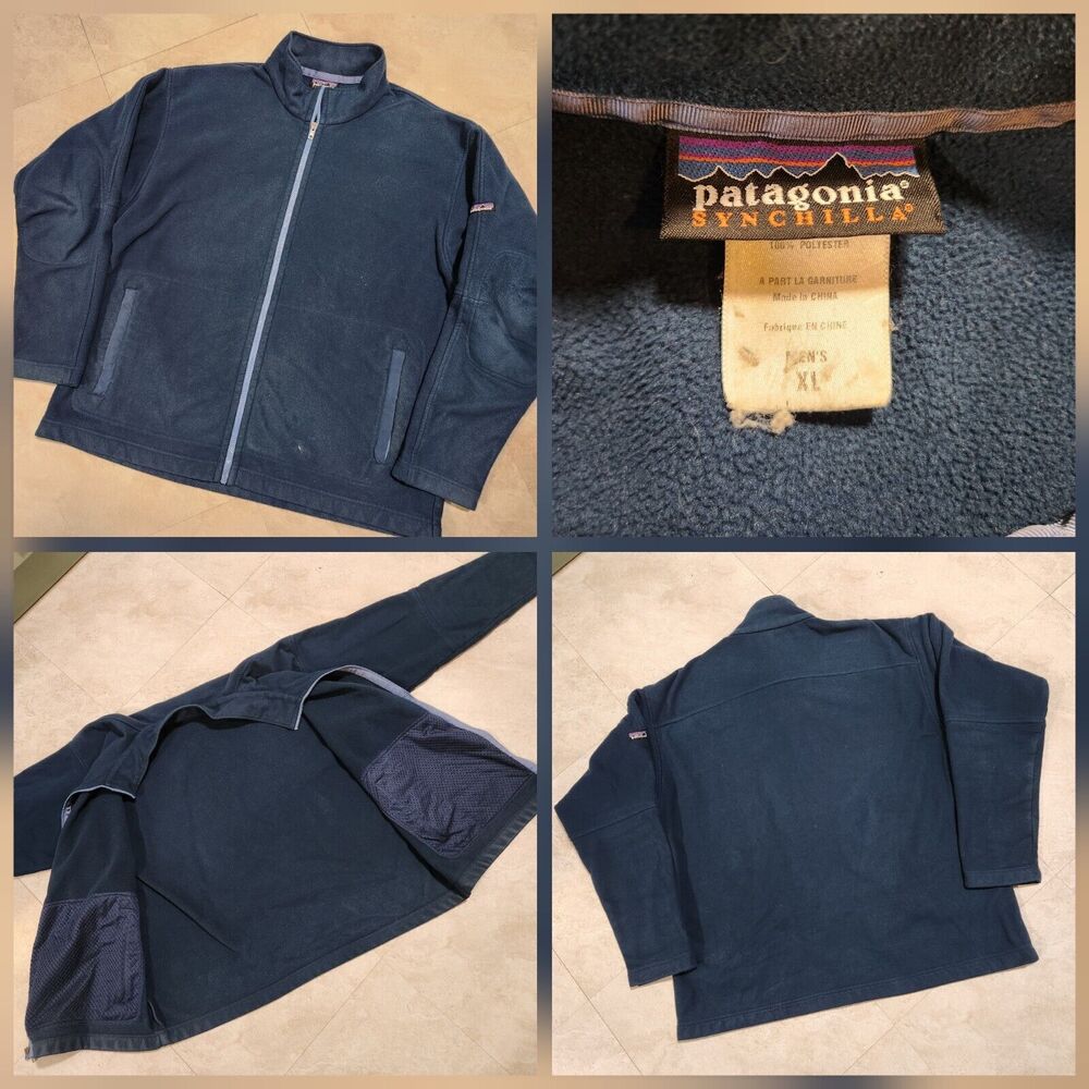 VTG Patagonia Micro Synchilla Mens Size X-Large XL Full Zip Fleece Blue Jacket‎